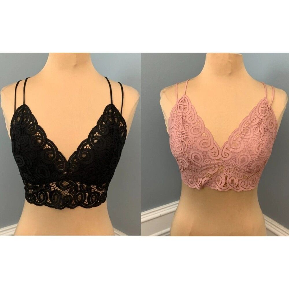 Victoria's Secret PINK Bra Set Womens L Lace Bralette Plunge V-Neck Pullover